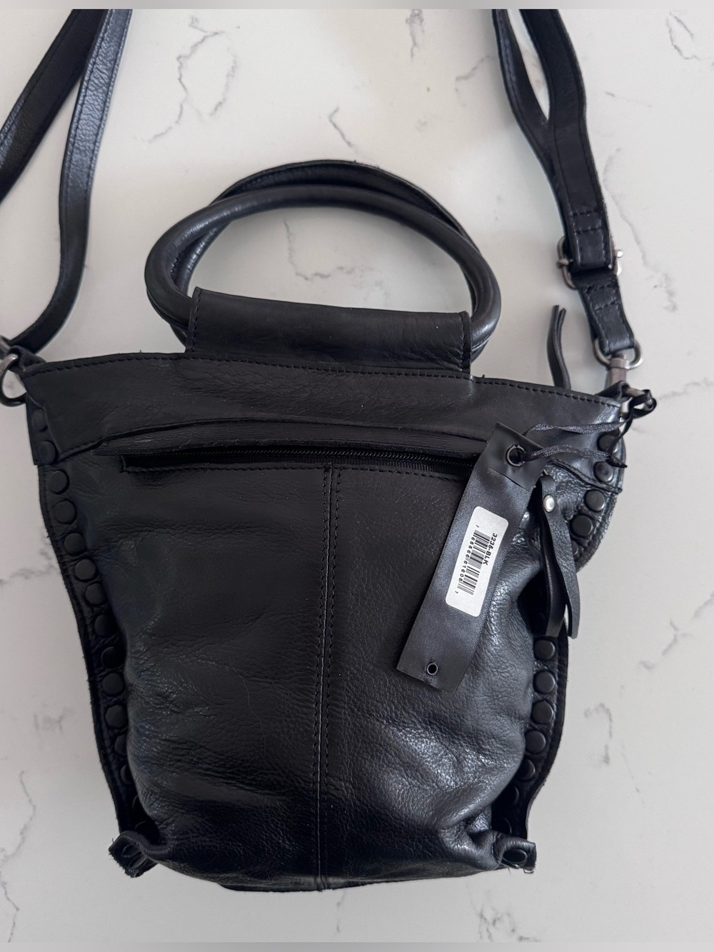 NWT Latico Leathers Black Leather Studded Bucket Crossbody Bag
